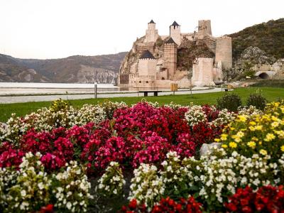 Radfahrer vor der Festung Golubac